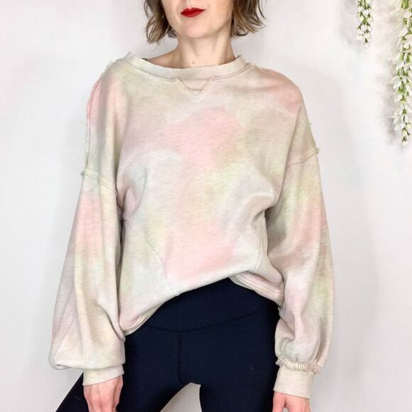 FREE PEOPLE MOVEMENT tie die sweatshirt pockets balloon sleeves RARE - Picture 1 of 12